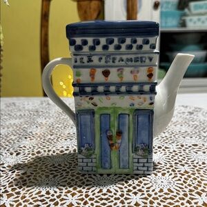 Charming Blue ice creamery and White Ceramic Teapot